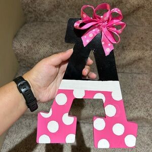 Minnie & Disney-Themed Pink and Black Polka Dot Letter A Decor